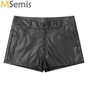 Herenshorts Herenshorts Heren PU-leren shorts voor paaldansen Volledig gevoerde latex boksshorts Zakken Punkbagage Clubkleding CarnavalskledingC240402