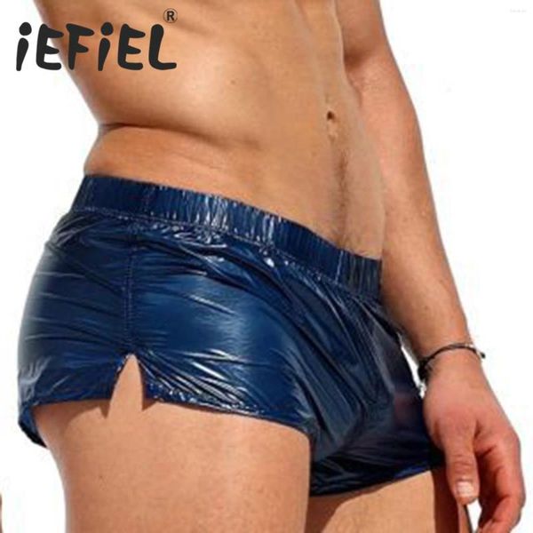 Pantalones Cortos para Hombres Bañadores Brillantes De Corte Entallado para Hombres Bóxer De Tiro Bajo Lados con Aberturas Pantalones De Natación Vacaciones Playa Piscina Fiesta Discoteca Disfraces