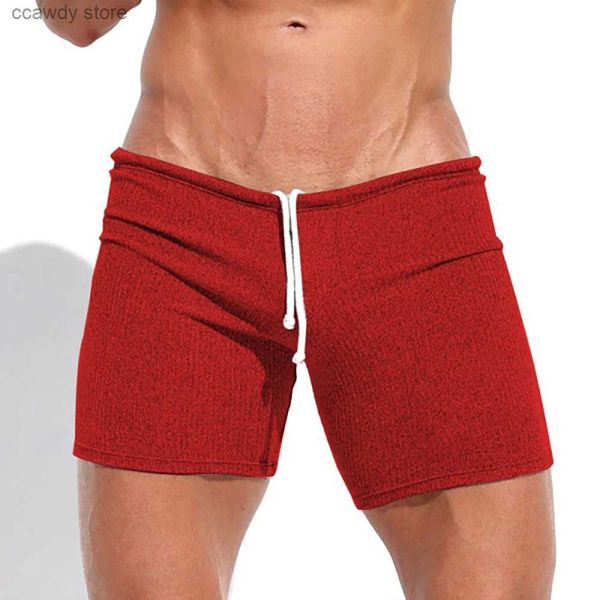 Shorts masculins pour hommes couleurs solides shorts serrés sexy 2024 Taille d'été Piscine de plage Pantalon de sport pour hommes H240424