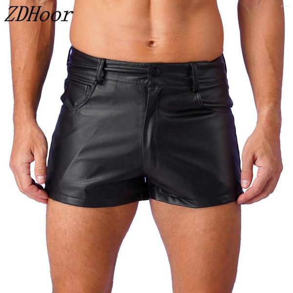 Shorts pour hommes en cuir PU élégant décontracté poches fonctionnelles entièrement doublées pour les festivals Clubwear Pole Dance