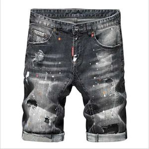 Shorts masculins Mentes Summer Black Denim Shorts avec trous pour hommes de haute qualité adaptés aux jeans décontractés New Mens High Street Jeans J240531