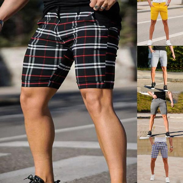 Shorts pour hommes Hommes Summer Mode Casual Plaid Bouton Zipper Taille Coton Entraînement pour hommes Little House Athletic Short