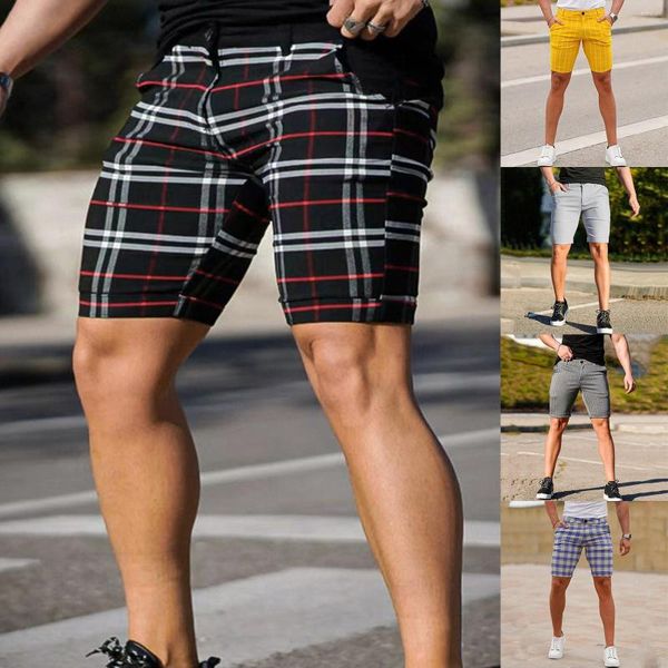 Shorts pour hommes Mens Summer Fashion Casual Plaid Button Zipper Suit Pants