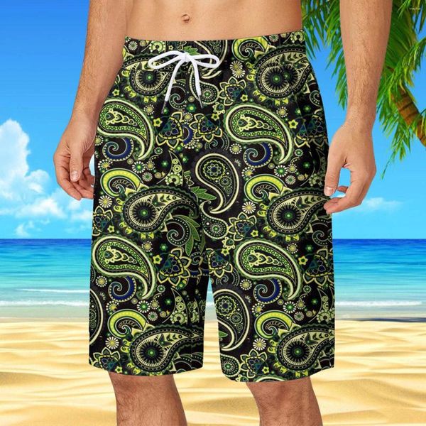 Short de bain pour hommes, style Boho, Vintage, imprimé ethnique, Double poche, bandage, taille élastique, culotte au genou, tronc hawaïen