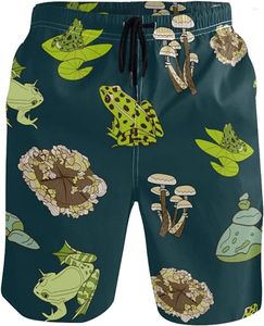 Short Homme Short de Bain Homme Grenouille Verte Champignon Feuille de Lotus Bleu Marine Beach Board