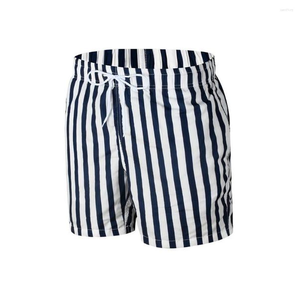 Pantalones cortos para hombres Traje de baño para hombre Traje de baño de natación de rayas cortas con forro de malla Ropa de playa masculina