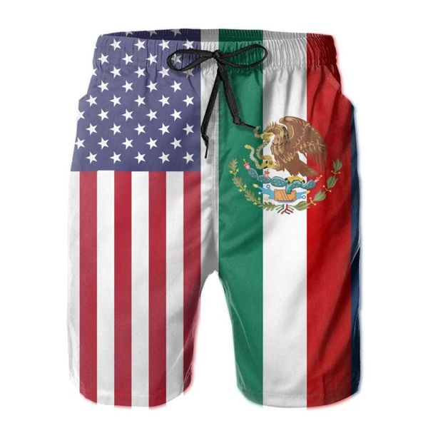 Pantalones cortos para hombres Natación para hombre Relevo EE. UU. Bandera de México Surfing Beach Board Shorts Traje de baño J240328