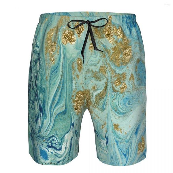 Shorts pour hommes maillots de bain pour hommes bleu et doré abstrait fond de marbre liquide hommes troncs maillot de bain vêtements de plage Boardshorts