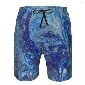 Herenshorts Herenzwemkleding Zwembroek Korte zwembroek Abstract blauw marmer met gouden pailletten Beachboard Zwemmen Surffing