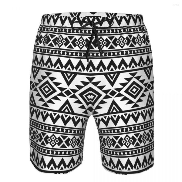 Pantalones cortos para hombre Traje de baño para hombre Bañador corto Tronco Blanco y negro Patrón tribal Tabla de playa Natación Surf