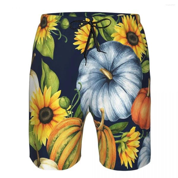 Pantalones cortos para hombres Traje de baño para hombre Nadar Tronco corto Acuarela Calabazas y girasoles Tabla de playa Natación Surffing