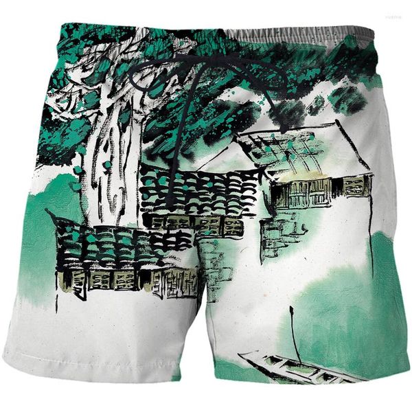 Shorts pour hommes maillots de bain pour hommes troncs peinture au pinceau chinois planche de plage pantalons de natation maillots de bain course à pied sport surf