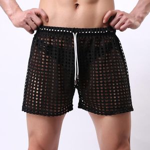 Heren Shorts Heren Trunks Mesh Visnet Hollow Out Boxers Transparante Losse Causale Bodems Sneldrogende Elastici Palestra Heren