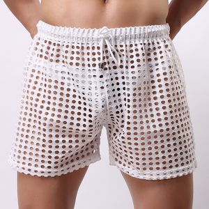 Shorts pour hommes Hommes troncs maille résille évider boxeurs transparents lâches shorts décontractés bas de sommeil troncs à séchage rapide 230503