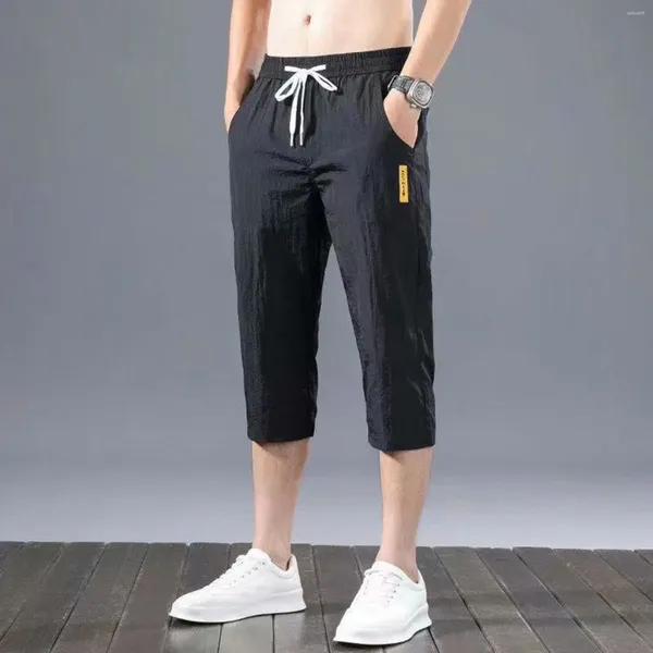 Shorts pour hommes hommes avec poches été glace soie décontracté cordon décontracté course entraînement pantalon d'entraînement sport