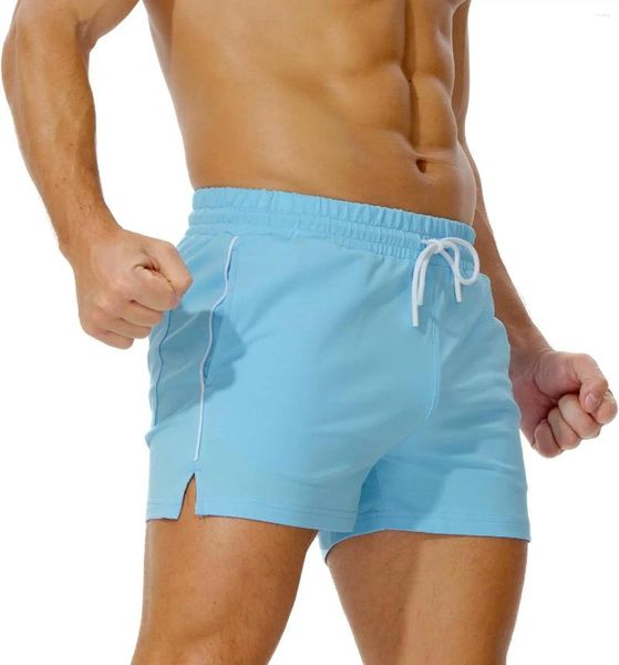 Short masculin mens entraînement transpiration de 3 pouces de coton décontracté fitness coulant avec des poches