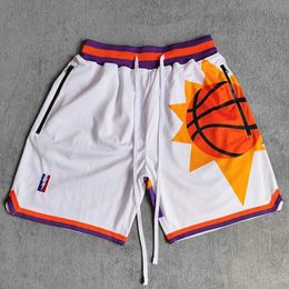 Shorts masculins MM Masmig White Sun Sund Basketball Shorts avec poches à fermeture éclair Devin Booker Street Style Sports Pants J240510