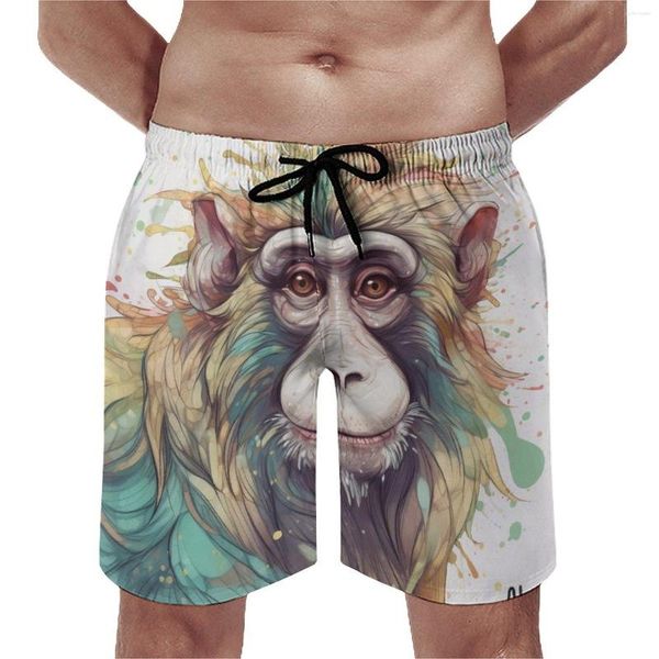 Pantalones cortos para hombre Mono Gimnasio Verano Dibujos animados Gouache Deportes Pantalones cortos de playa Hombres Secado rápido Retro Impreso Bañadores de gran tamaño