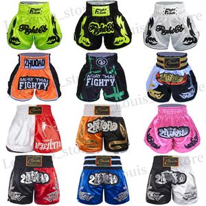 Herenshorts Muay Thai Shorts Heer Borduurwerk Sport Fighting Kickboxing Short Pants Women Kids Custom Sanda Mma Boxeo Trunks Black T240419