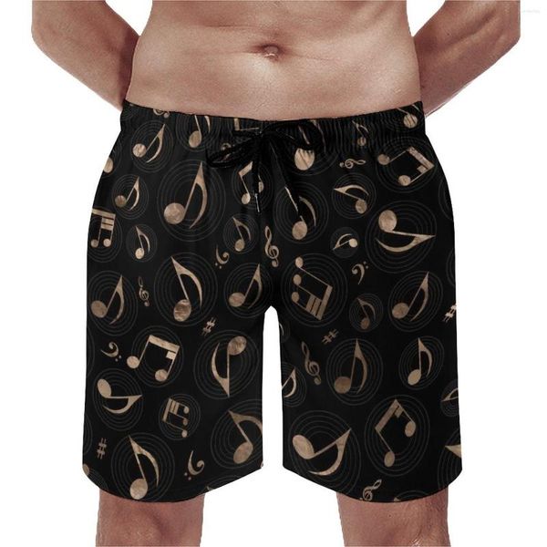 Shorts pour hommes Notes de musique Tableau Noir et Or Rétro Plage Hommes Modèle Sport Fitness Séchage rapide Maillot de bain Cadeau d'anniversaire