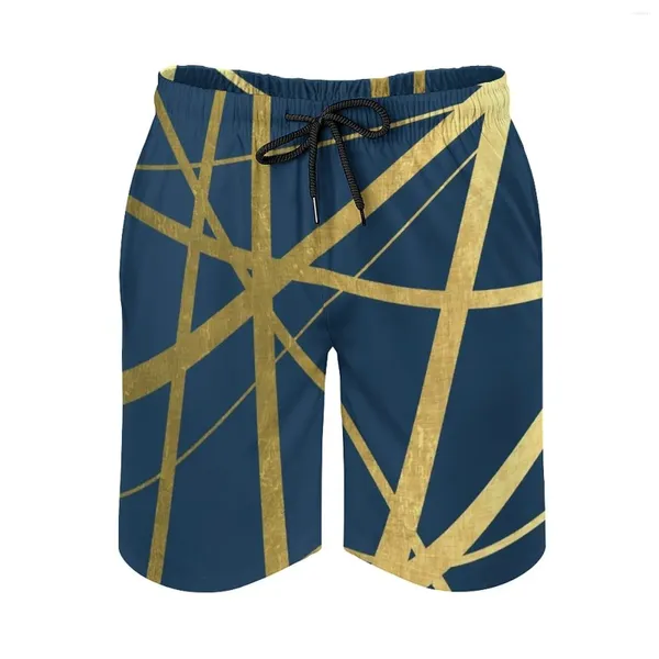 Shorts pour hommes bleu marine et or Luxe Surf Beach Boardshorts Patchwork Surf pantalon court de bain lignes géométriques