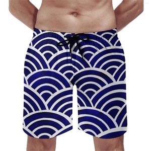 Heren shorts marineblauw Seigaiha Board Zomer Japanse golfprint Running Surf Beach Korte broek Snel droge retro oversized zwembroekjes