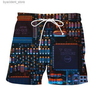 Shorts masculins Nouveaux chips électroniques 3D Chips de mode Fashion Femmes Femmes de piste Crewneck Hip Hop Shorts plus taille S-7XL L240320