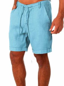Pantalones cortos para hombre, novedad, pantalón corto informal de verano de Color sólido, pantalón corto a la moda para hombre, cintura ajustada con cordón, vacaciones en la playa, ropa de algodón para hombre G221012