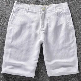 Shorts para hombres NUEVA MARDA Fashion Marca Mas Clotos Cortistas sólidos White Solid Men Linen Algodón Shorts Marca 38 Tamaño 6 Colors Berda Masculina L231212