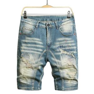 Pantalones cortos para hombres NUEVOS hombres Graffiti Ripped Summer Fashion Short Jeans Casual Slim Big Hole Estilo retro Denim Shorts Ropa de marca masculina J240124