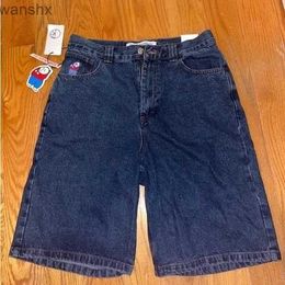 Herenshorts Nieuwe Y2K Straatkleding Polar Grote Jongens Donkerblauwe Jeans Harajuku Hip Hop Cartoon Geborduurde Zakken Denim Gymshorts voor HerenL2404