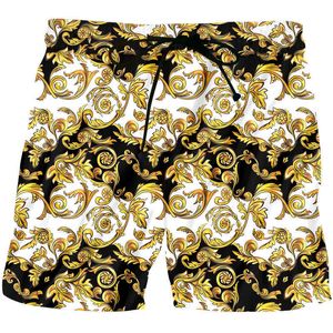 Hommes Shorts Nouveauté 3D Doré Floral Impression Style Baroque Boardshorts D'été Pantalon Court De Luxe Royal Hip Hop Homme En Gros G221012