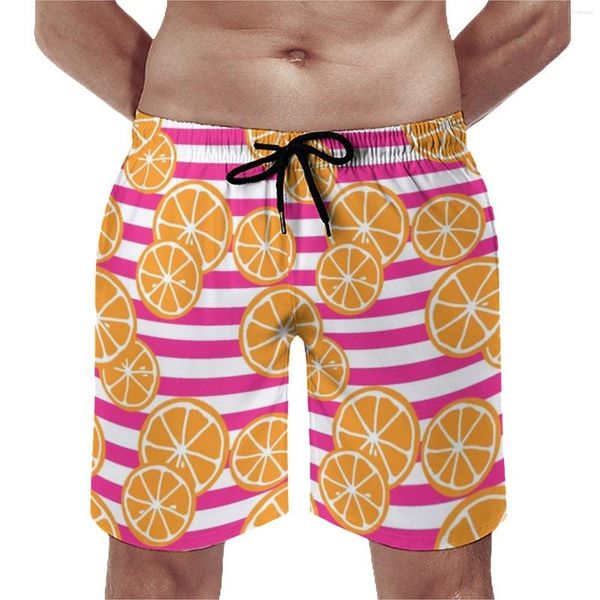 Naranjas de pantalones cortos para hombres rodajas de gimnasio rosa y blanca tablero casual pantalones cortos gráfico masculino surf marque de trago de baño cómodo