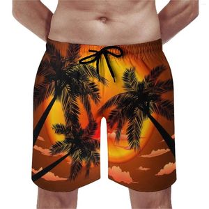 Herenshorts Palmbomen Board Warm Actueel Zonsondergang Hawaii Beach Grafisch Sport Comfortabele zwembroek Cadeau