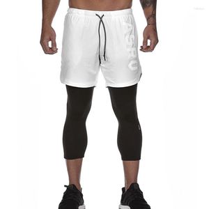 Shorts homme pantalons collants de Compression Fitness pantalons de survêtement Jogging course 2 en 1 hommes entraînement Leggings Double pont homme Sport