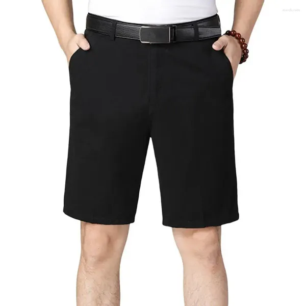 Pantalones cortos para hombre, pantalones cortos de estilo empresarial de verano hasta la rodilla con cierre de cremallera, bolsillos laterales, pantalones diarios suaves y transpirables para padre