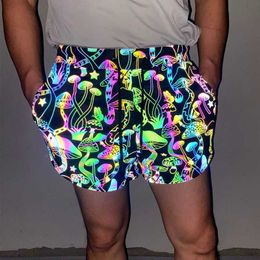 Heren shorts Parklees Paddenstoel Gedrukte kleurrijke reflecterende heren shorts mousserende hiphop dance fluorescerende shorts geschikt voor nachtsportgrappen S2452899