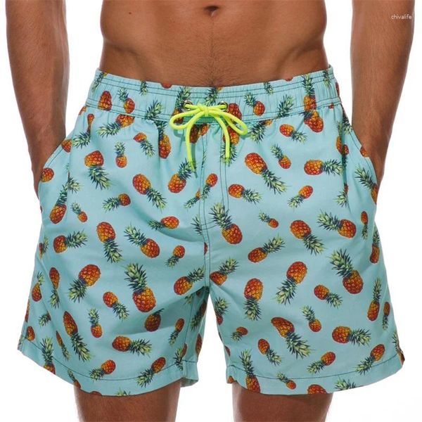 Pantalones cortos para hombres playa gráfica de piña para hombres frutas estampadas en 3D tablero de surf de navegas secos tragos de natación seca pantalones cortos