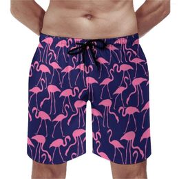 Shorts pour hommes Rose et marine Flamingo Gym Summer Animal Print Sports Fitness Board Pantalon court Séchage rapide Rétro Grande taille Maillot de bain