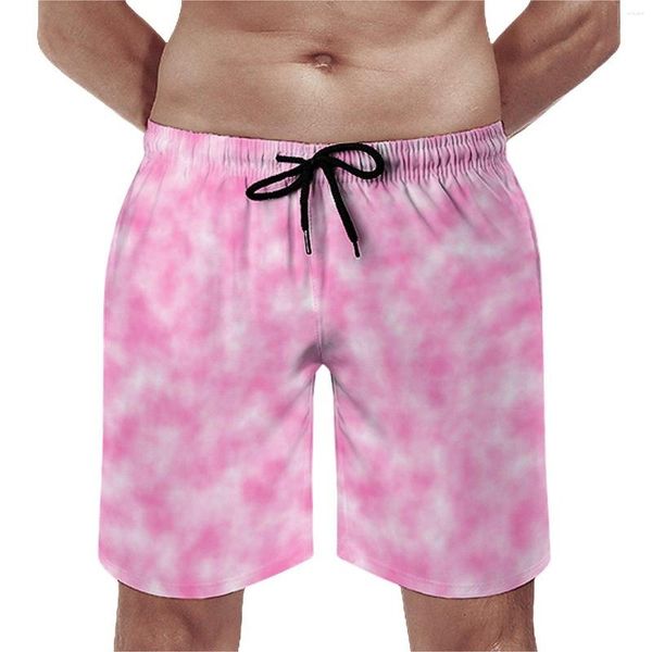 Pantalones cortos para hombres Tabla de teñido anudado rosa y blanco Verano Estampado de mármol Linda playa Hombres Deportes Surf Secado rápido Gráfico Natación Troncos