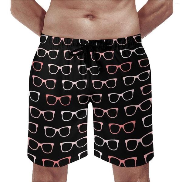 Pantalones cortos para hombre, tablero de gafas rosa y negro, gafas Hipster de verano, pantalones cortos clásicos, deportes, Fitness, bañadores de playa personalizados de secado rápido