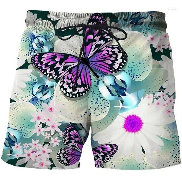 Pantalones cortos para hombres Plaid Color Block Resort 3D Pantalones de natación de mariposa impresa