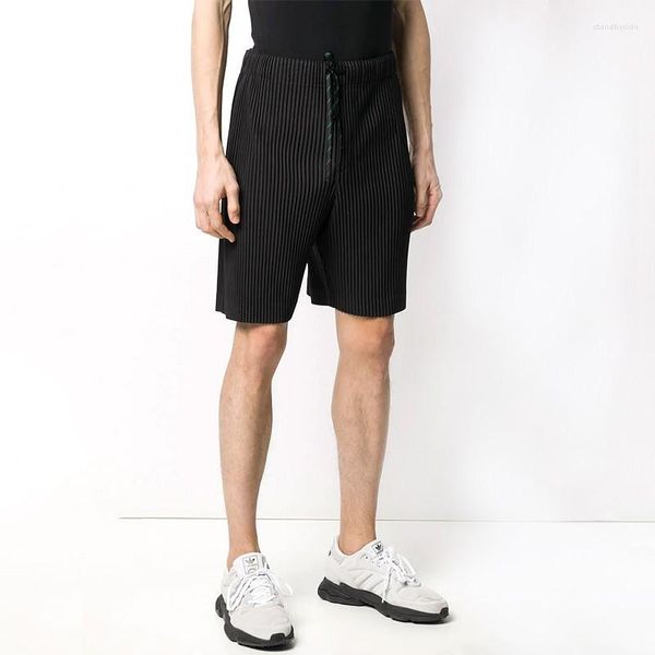 Shorts pour hommes plissés 2023 été japonais haute rue droite lâche cordon décontracté tricot longueur pantalon