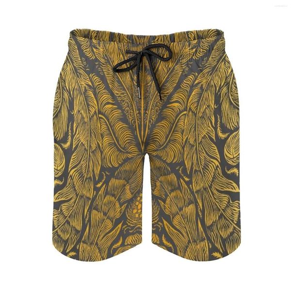 Short de sport pour hommes, Plumage, jaune, gris, court, plage, surf, maillot de bain, damassé, plumes, oiseaux, graphique