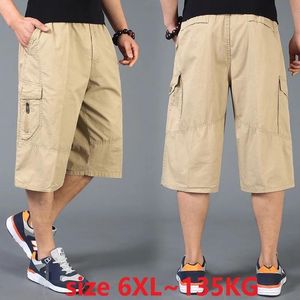 Shorts pour hommes grande taille 6XL 135KG été hommes Cargo Safari Style coton poches porte droite fermeture éclair ample kaki noir Shortshommes