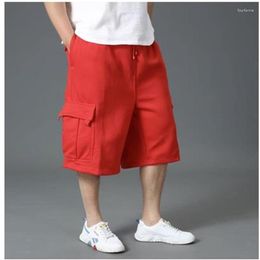 Pantalones cortos de hombre de talla grande 6XL, pantalones de chándal, pantalones cortos de punto, verano, ocio, multibolsillos, hombres, rectos, holgados, a la moda, pantalones para hombre