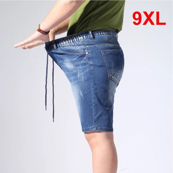 Short masculin plus szie 9xl denim hommes hommes élastiques élastiques jeans baggy cargo mode pantalon court mâle