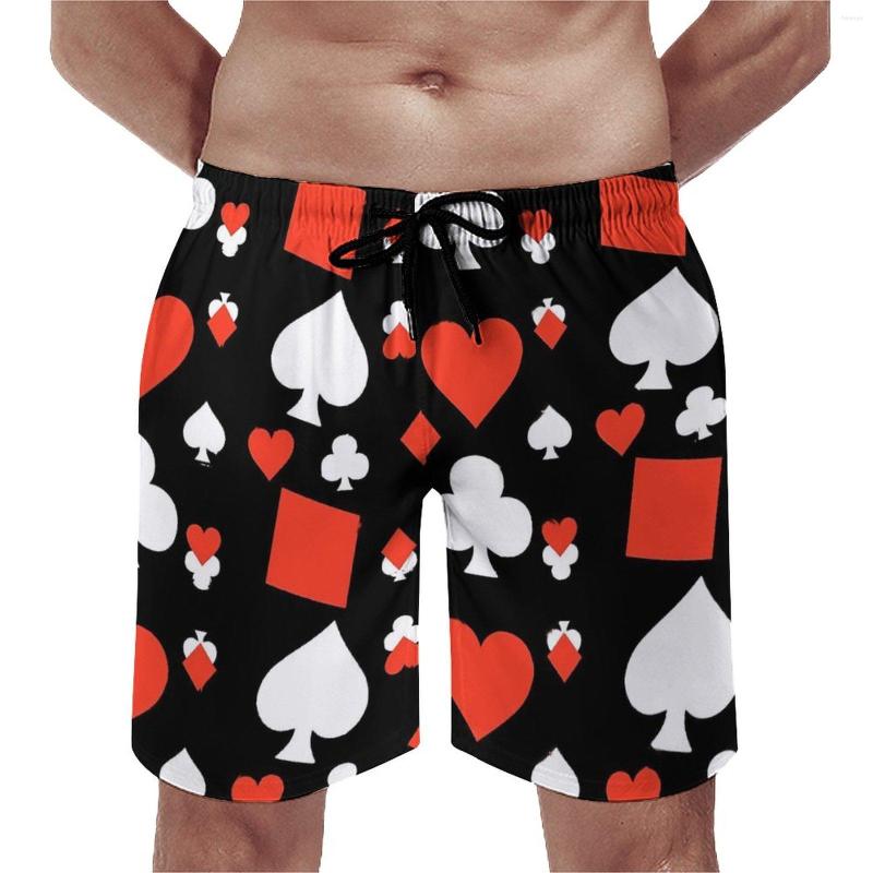Мужские шорты для покера, карты, красные сердца, повседневные пляжные мужские спортивные шорты для серфинга на заказ, быстросохнущие плавки, подарок