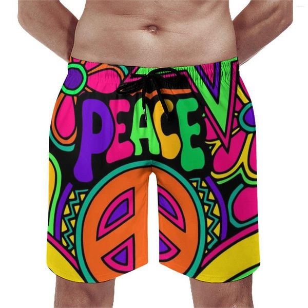 Short pour homme joli rose Peace Board coloré design hippie vintage motif de plage vêtements de sport confortable maillot de bain idée cadeau