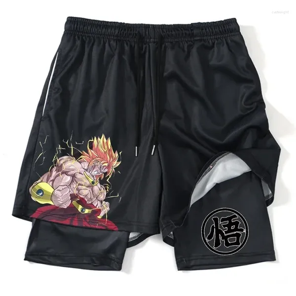 Pantalones cortos para hombres Imprimir Anime Hombres Mujeres 2 en 1 Malla de secado rápido Gimnasio para fitness Correr Verano Negro Rendimiento Scanties